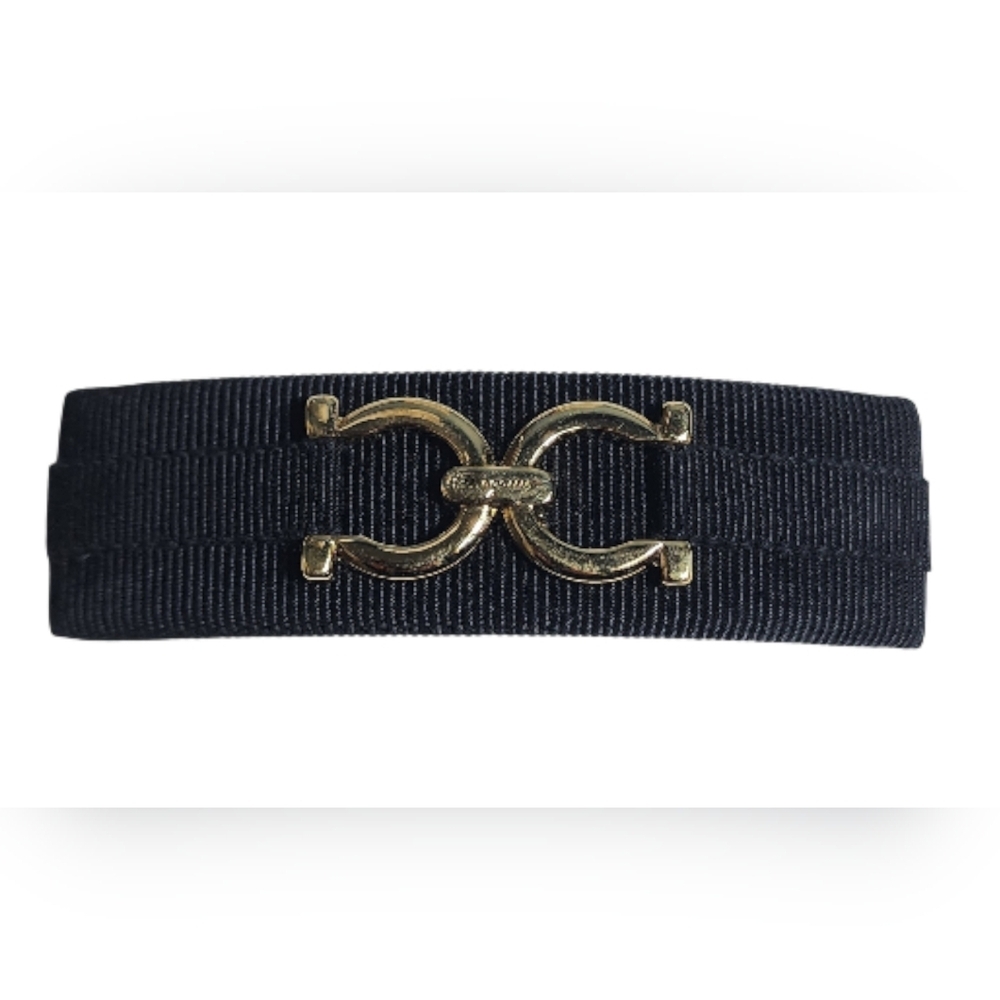 EUC SALVATORRE FERRAGAMO Elegant Black Hairband with Gold Logo  Accent